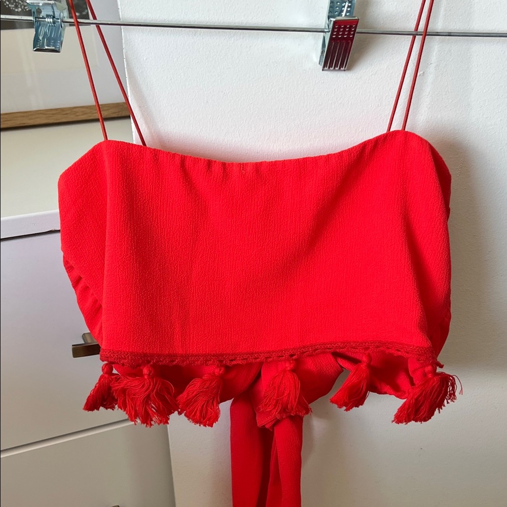 Show Me Your MuMu Red Tassel Crop Top